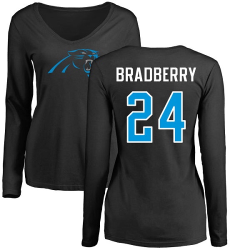 Carolina Panthers Black Women James Bradberry Name and Number Logo Slim Fit NFL Football #24 Long Sleeve T Shirt